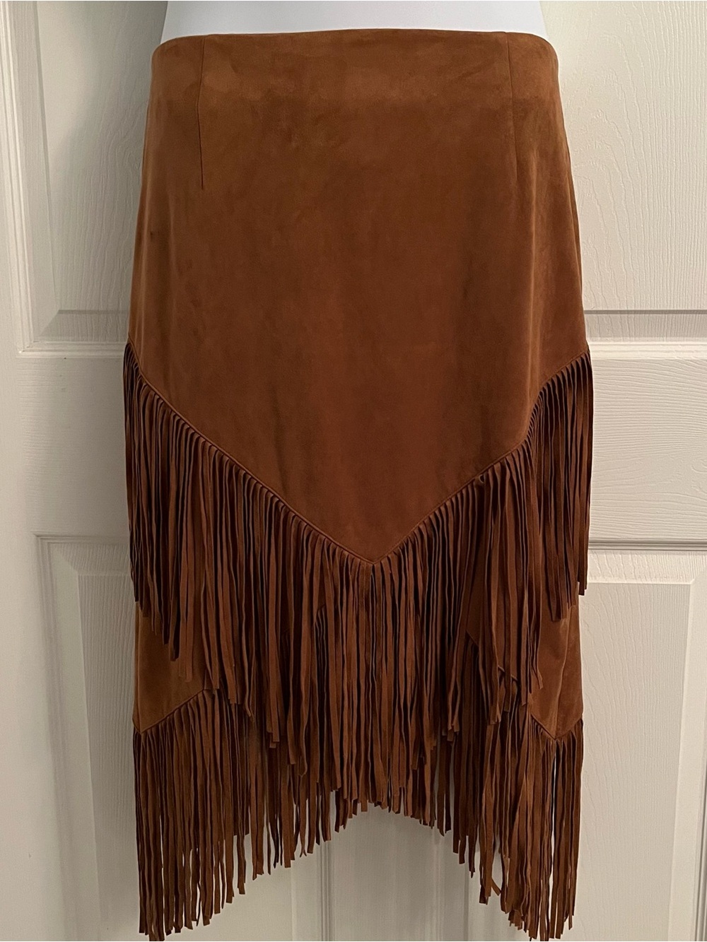 Chico's Faux Suede Multi-Layer Fringe Western Midi Skirt 2.5 / XL